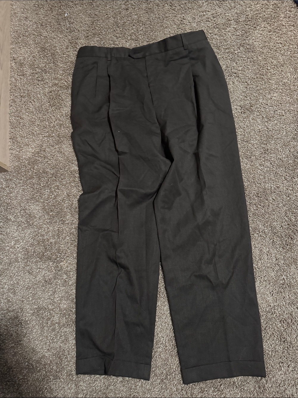 Brown 100% Wool Men's Dress Pants - Classic Pleated Trousers